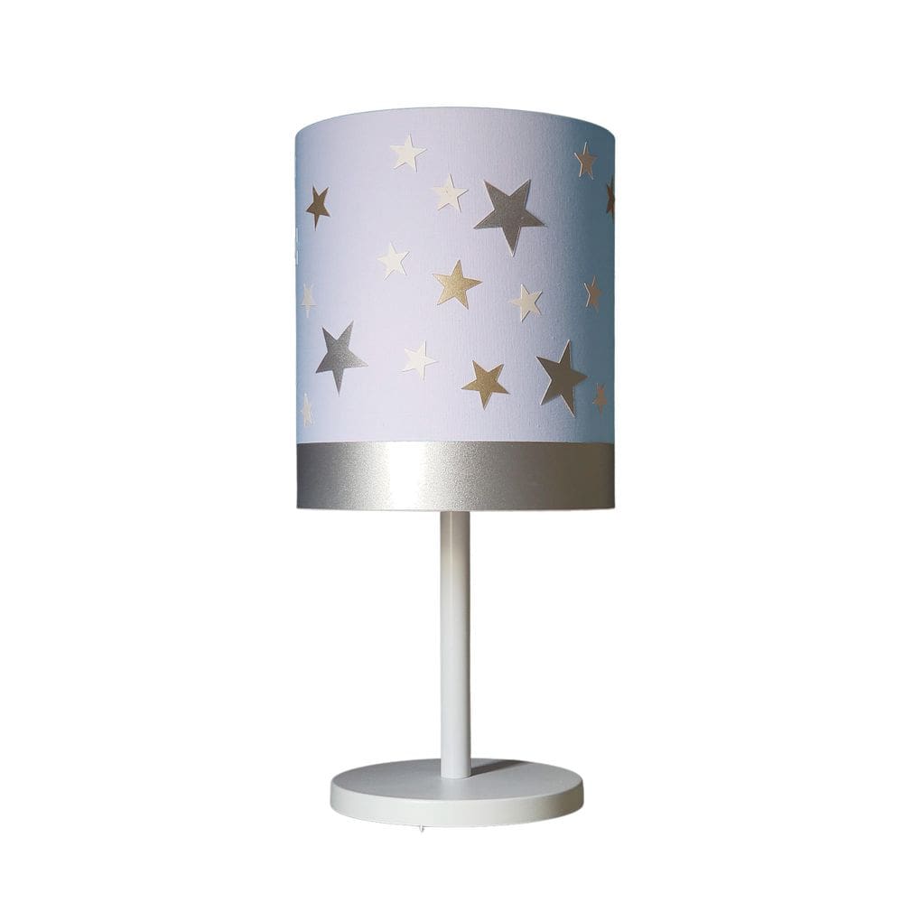 Abajur Infantil Estrelas Base Branca Cúpula Azul 20X43
