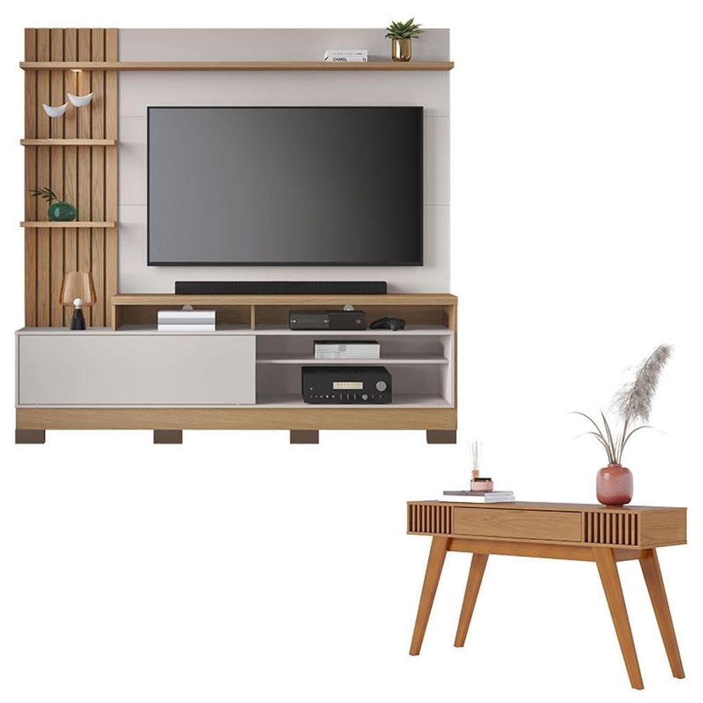 Estante Home Theater Maceió com Pés Freijó Off White e Aparador Riviera Freijó – Colibri