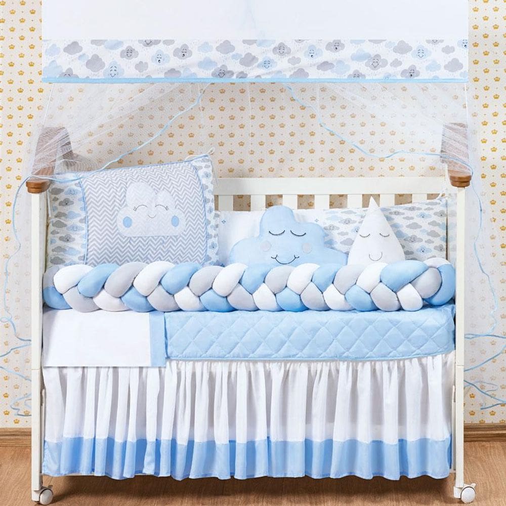 Kit Berço Nuvem 12 Peças Azul Claro