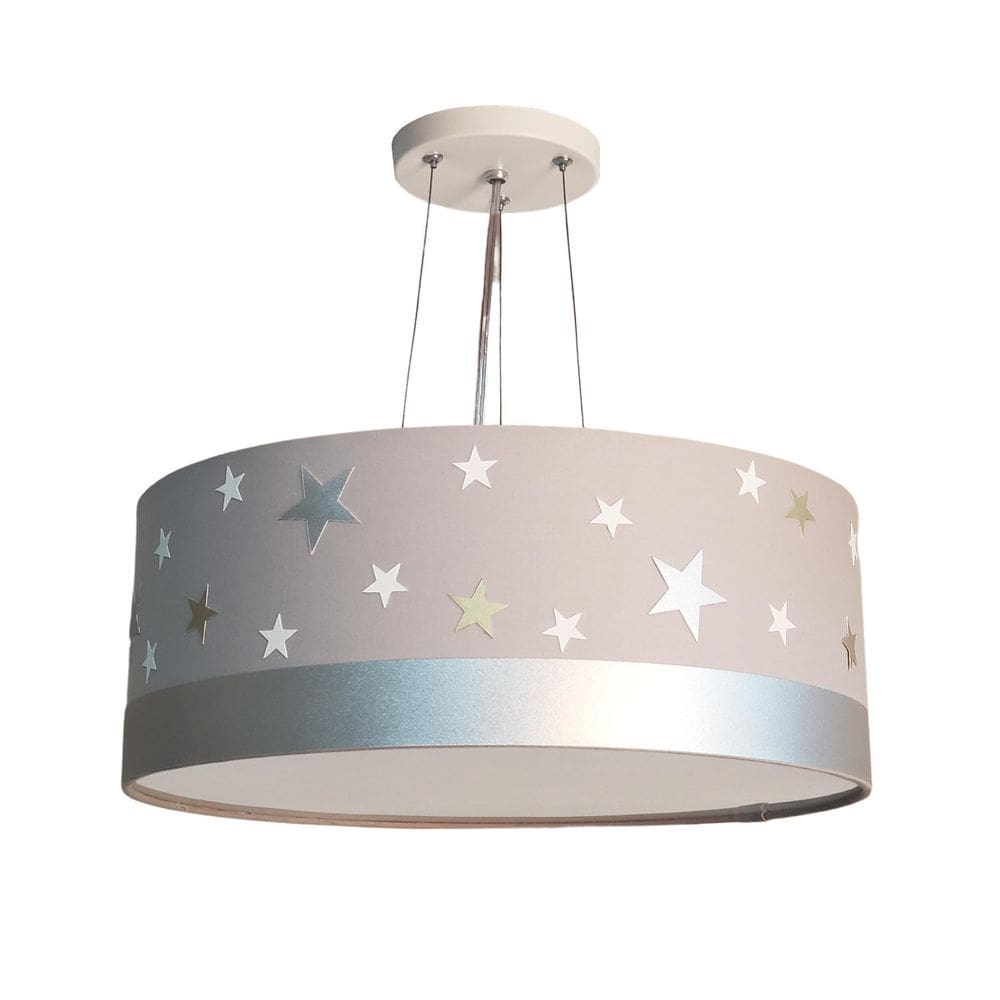Lustre Pendente Infantil Estrelas Cúpula Cinza 40X15 2E27
