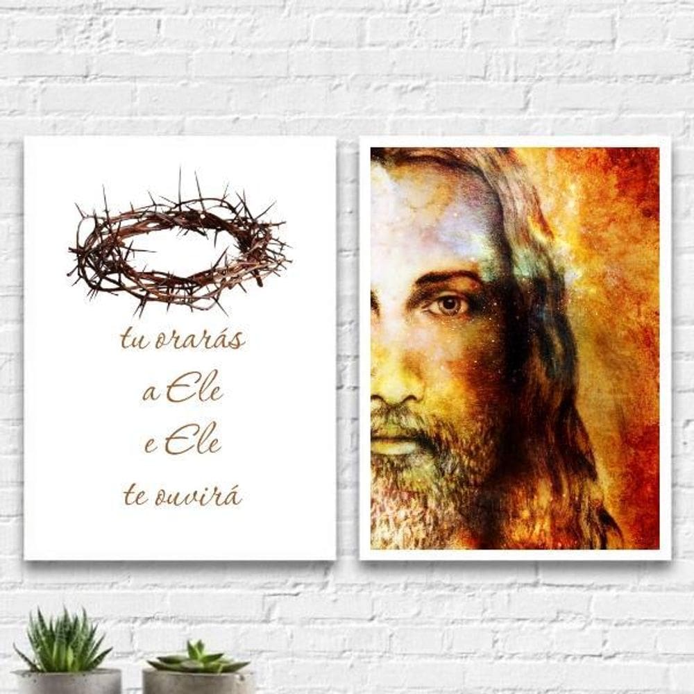 Kit 2 Quadros Jesus Tu Orarás A Ele 24X18Cm - Com Vidro