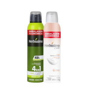 Kit Desodorante Aerossol Antitranspirante Herbíssimo Green Leaf e Care Vanilla 250Ml