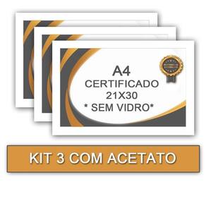 3 Moldura Quadro Certificado Com Acetato A4 21X30 - Branca