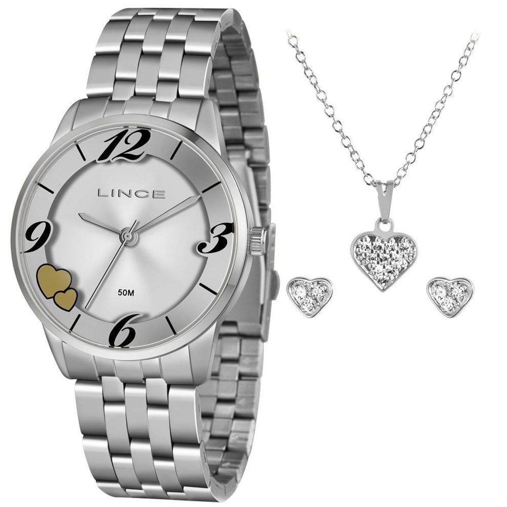 Relógio Lince Feminino Lrm4604l Kw10 Prata com Brincos