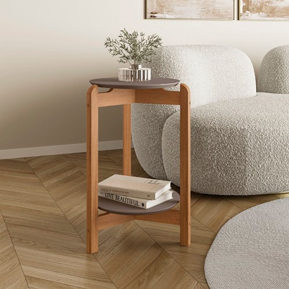Mesa Lateral Lizz Cinza Perola/Cedro - Casa D Móveis