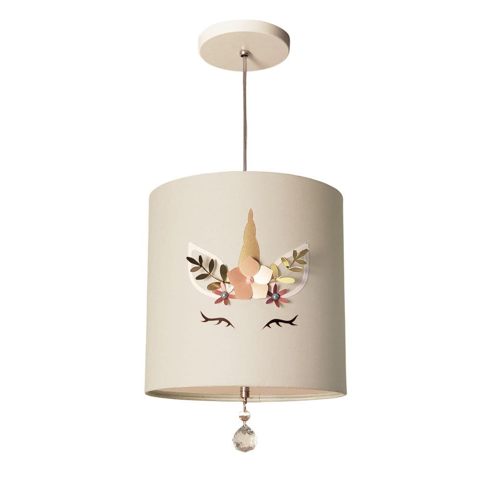 Lustre Pendente Unicórnio Luminária Infantil Branco 25X25