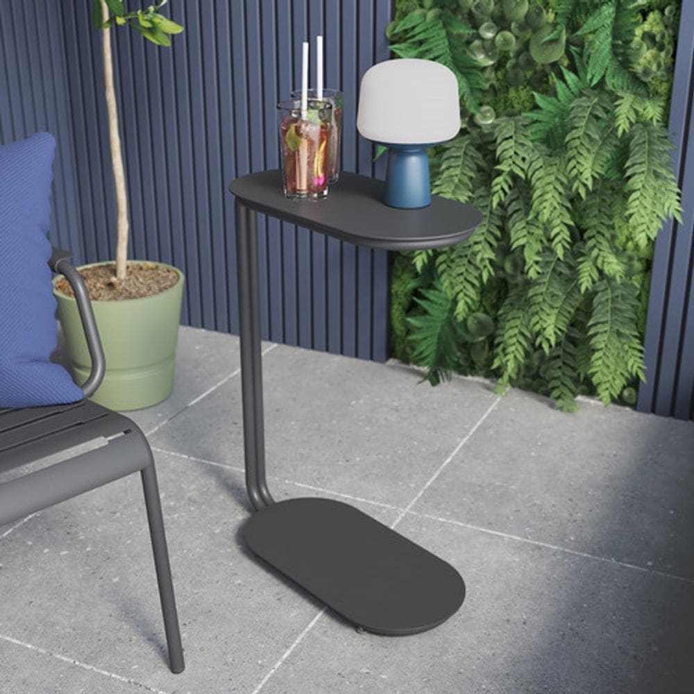 Mesa De Apoio Lateral Oval 64x29x22cm Aco Cinza - Home