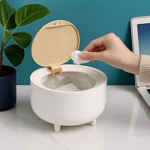 Mini Lixeira de Mesa com Tampa Portátil Compacta Moderna e Funcional Casa Escritorio