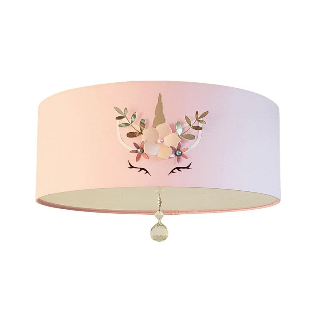 Luminária Plafon Infantil Unicórnio Cúpula Rosa 50X15 3E27