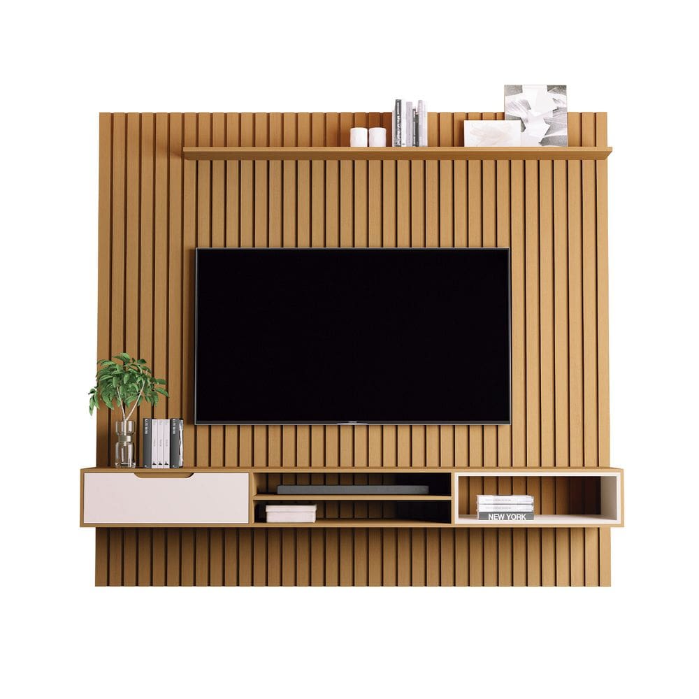 Home Estante Ripado Tucuma 2.3 Slim Nature com Off White - Moveis JB