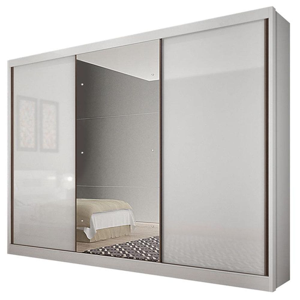 Guarda Roupa Casal Sonetto 3 Portas 8 Gavetas Neve com Espelho – Novo Horizonte
