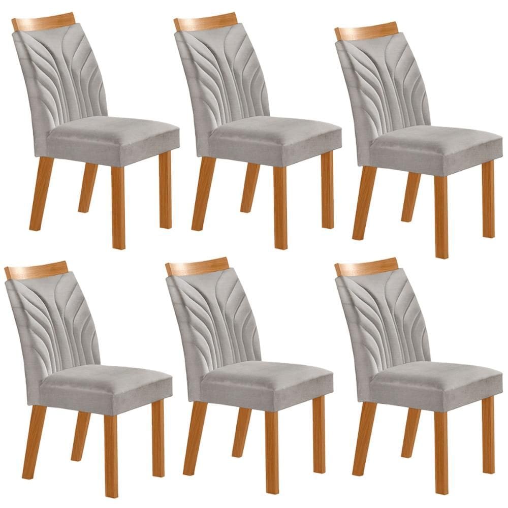 Conjunto de 6 Cadeiras Veneza com Tecido Linho Encosto Alto