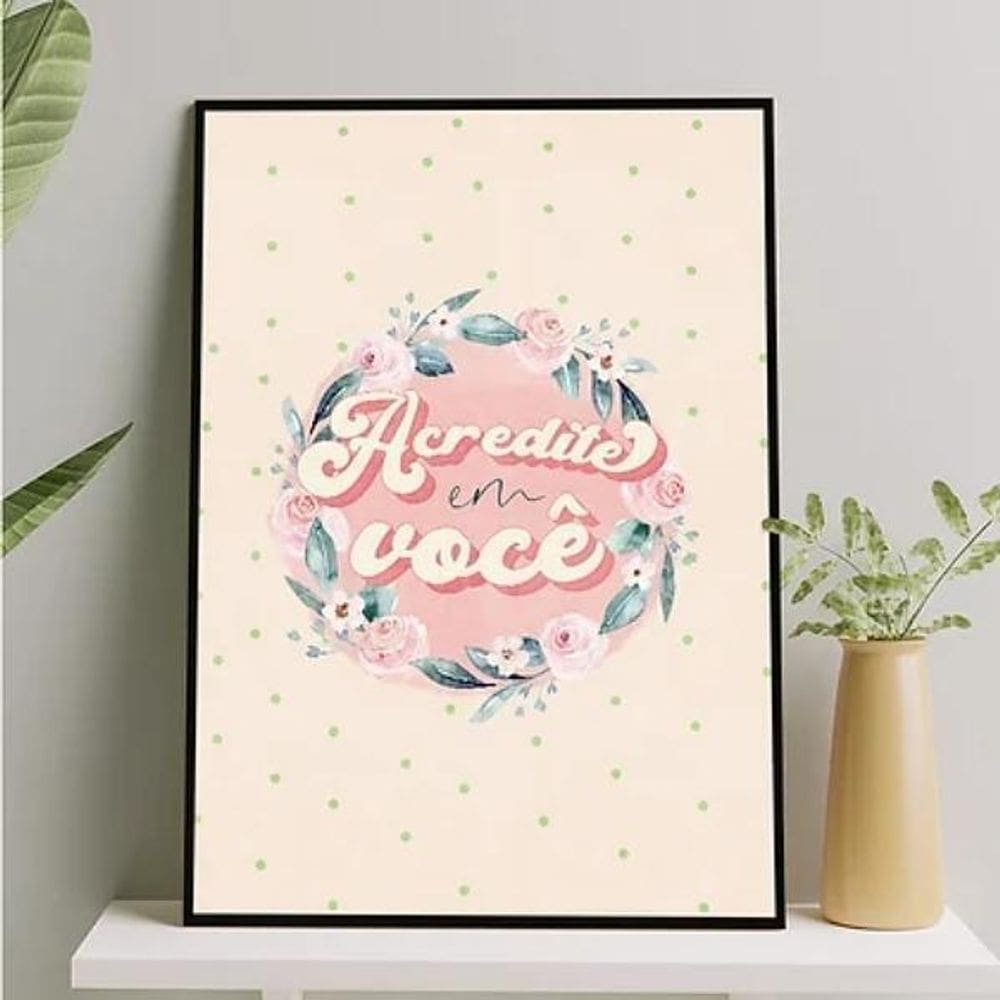 Quadro Frase Acredite Em Você 33X24Cm Preta