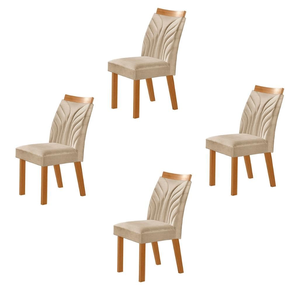 Conjunto de 4 Cadeiras Veneza com Tecido Linho Encosto Alto