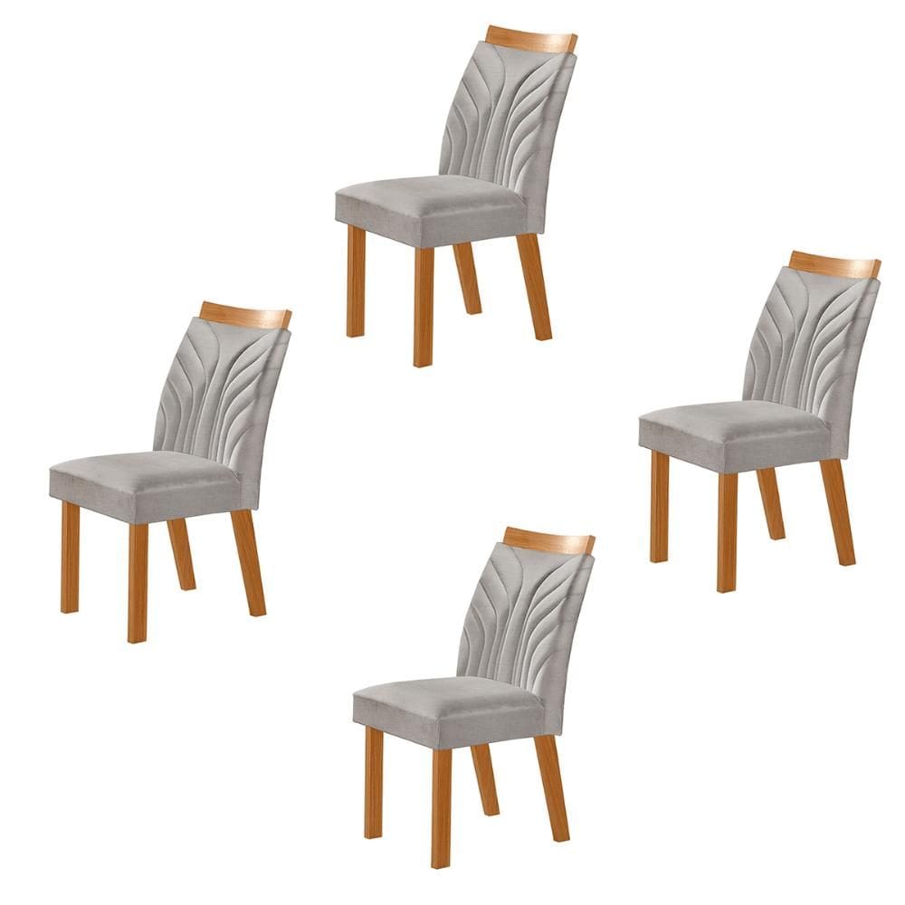 Conjunto de 4 Cadeiras Veneza com Tecido Linho Encosto Alto