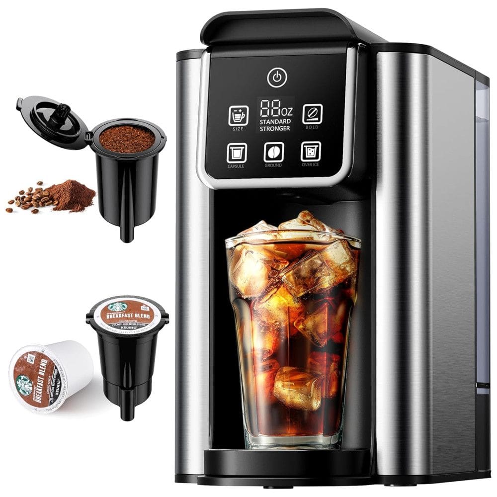 Máquina de Café quente e gelada com ajuste forte, para K-Cup e café moído, 180-400 ml, tanque removível de 1,5 L, filtro