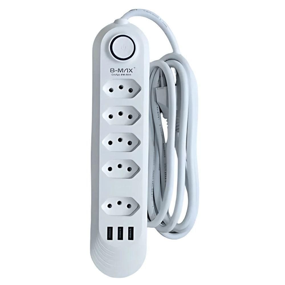 Filtro De Linha C- 3 Entradas Usb - 5 Tomadas - Tripolar - B-max