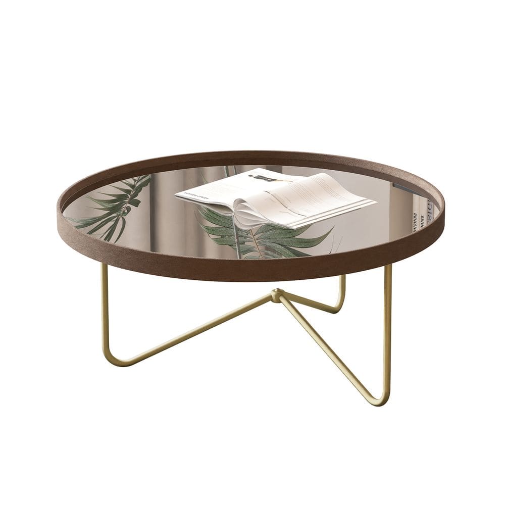 Mesa Centro Alamanda Castanho Pe Dourado - Moveis JB