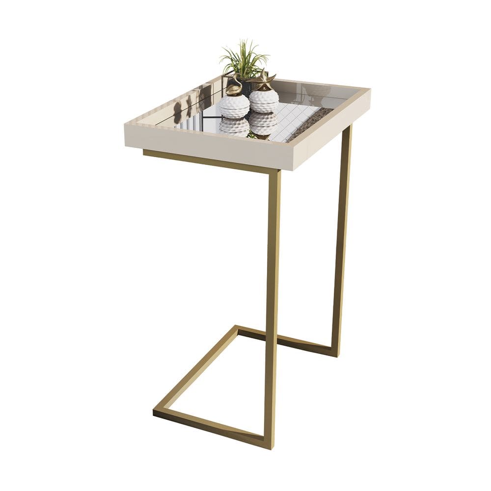 Mesa de Apoio Sofa JB 4774 Luxo Off White Pe Dourado - Moveis JB