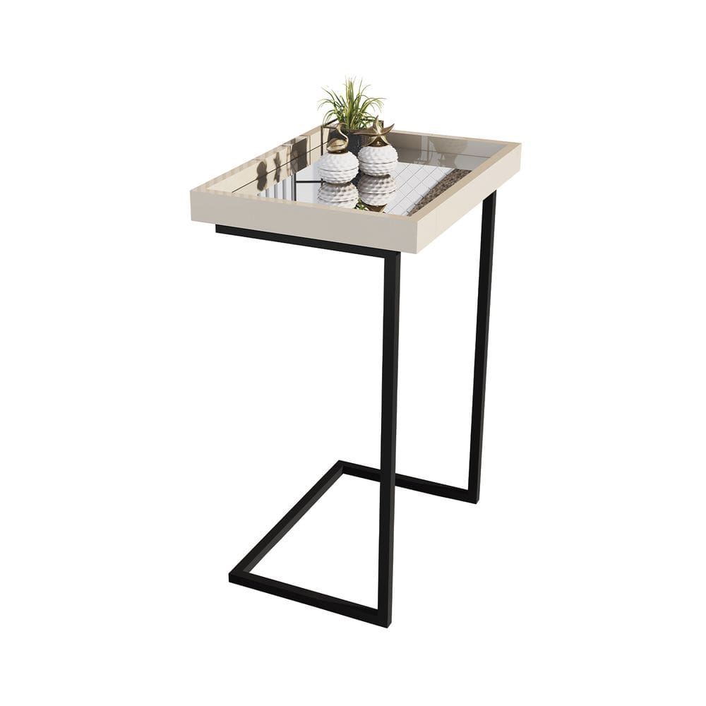 Mesa de Apoio Sofa JB 4774 Luxo Off White Pe Preto - Moveis JB
