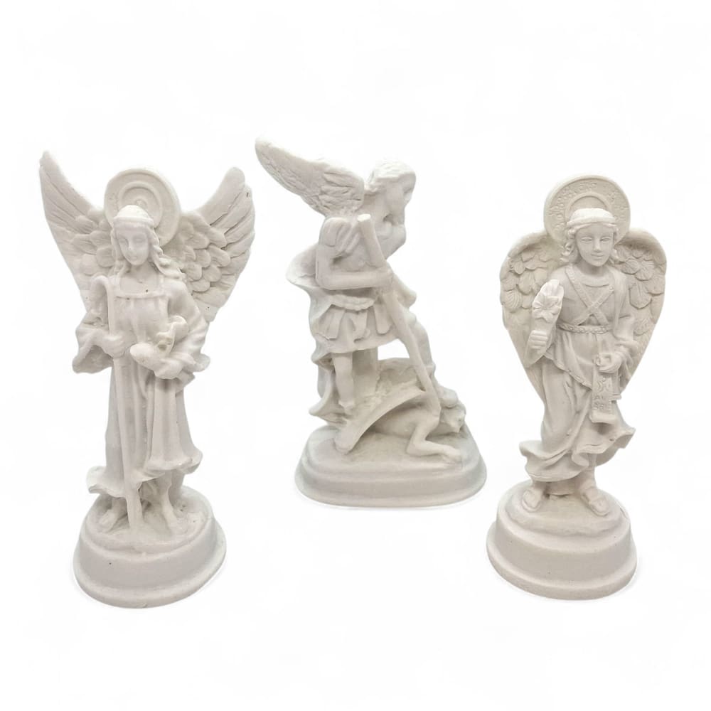 Minis Imagens´Trio de Arcanjos Pó de Mármore Branco 9 cm