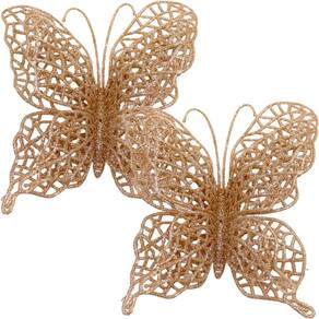 Kit 8 Pendente árvore Natal Borboleta Gold Natalino De 15cm