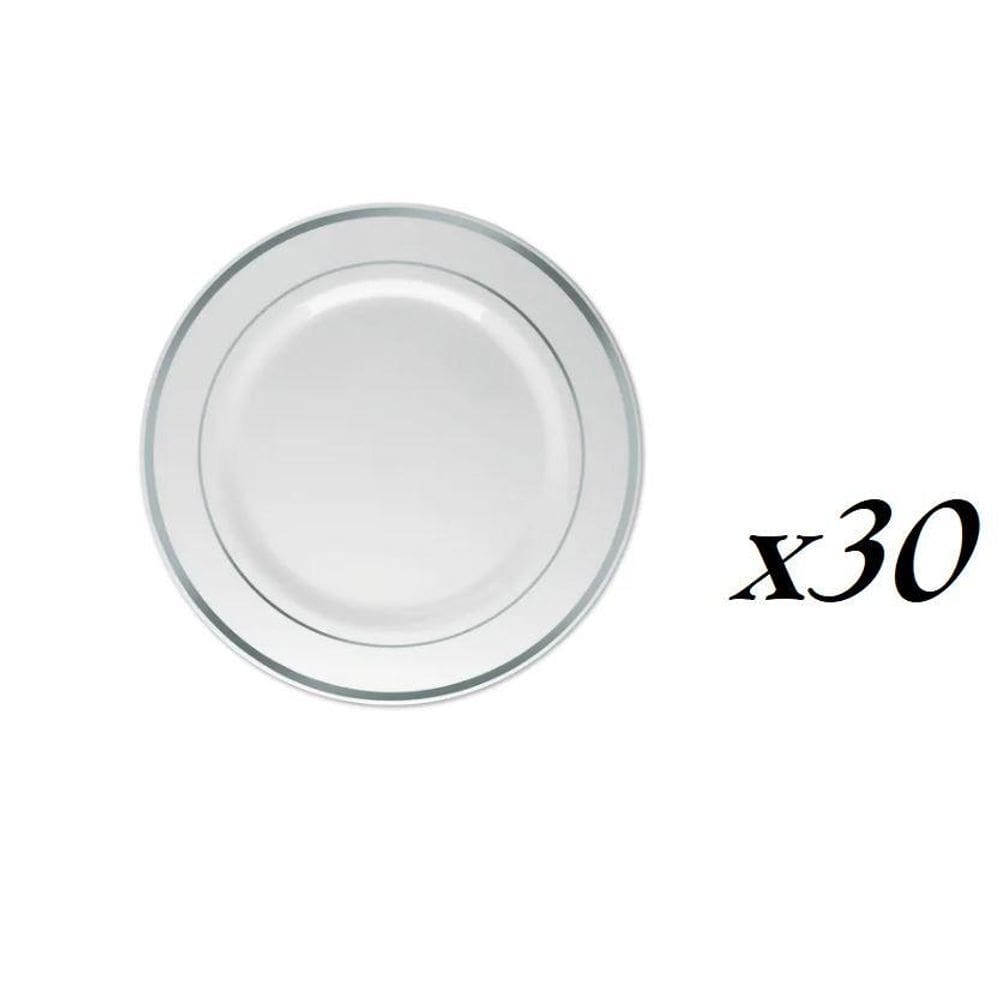 Kit Mini Pratos Acrílico Resistente Borda Prata 18Cm -30Un