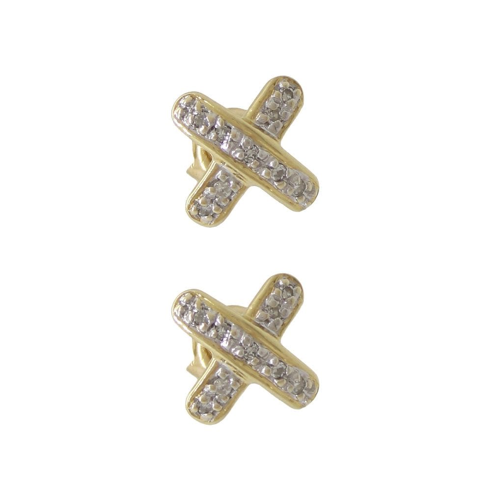 Brinco em formato "X" cravado com diamantes em ouro 18k