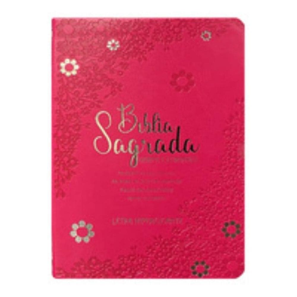 Bíblia hipergigante arc full color pu luxo dourada - Floral margarida pink