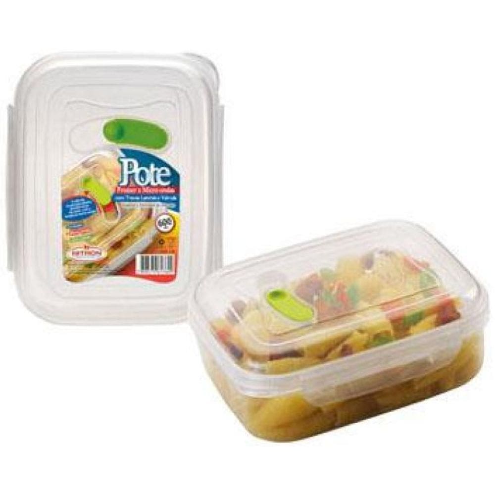 Pote De Plastico Retangular Com Tampa E Trava/Valvula 600Ml