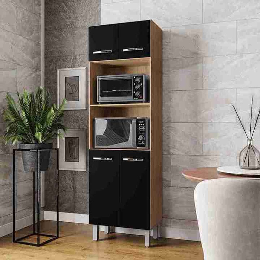 Torre Quente Paneleiro Mara com 2 Nichos para Forno e Microondas - Savana/Preto