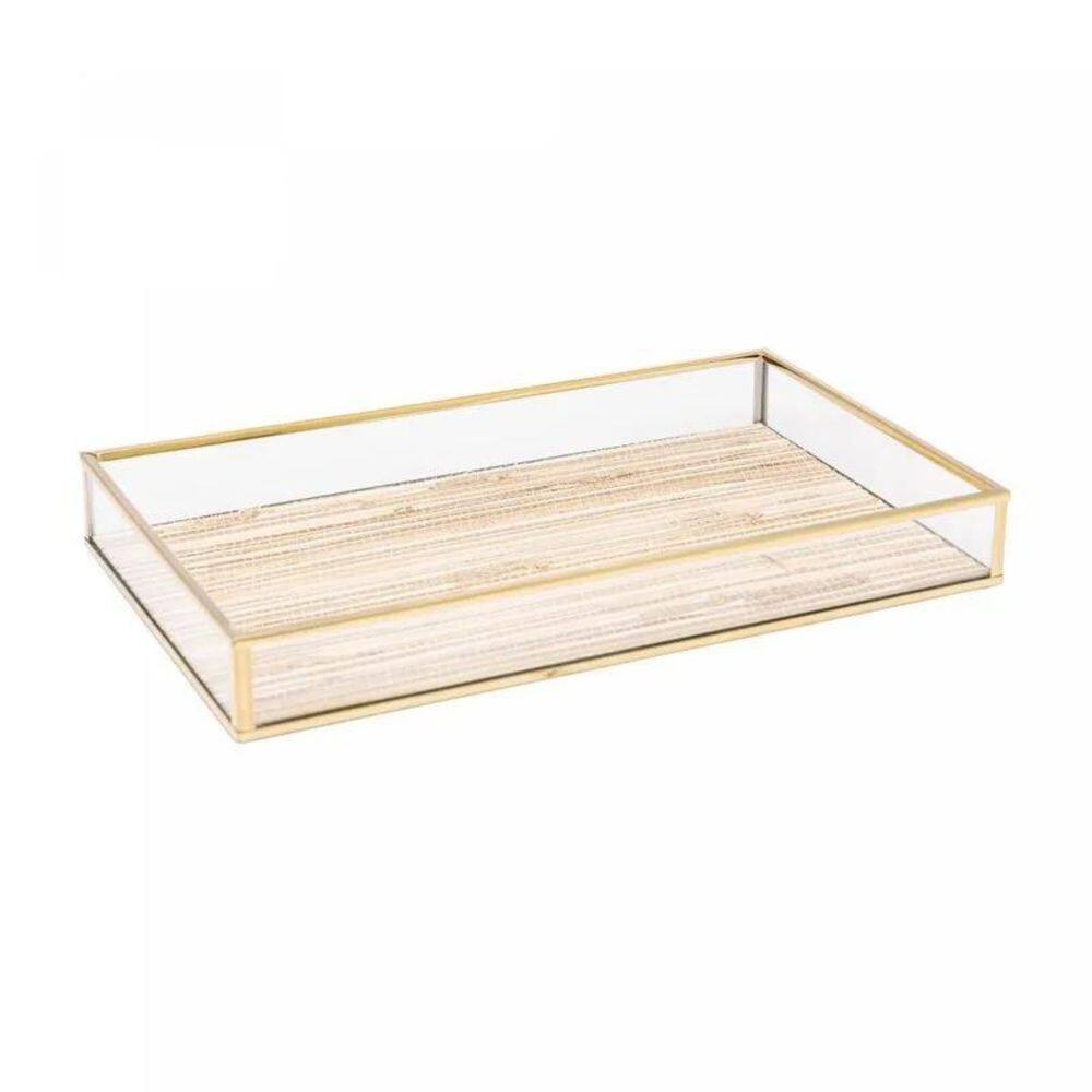 Bandeja de Metal Dourada C/ Palha 20X30X3cm 5630 Lyor