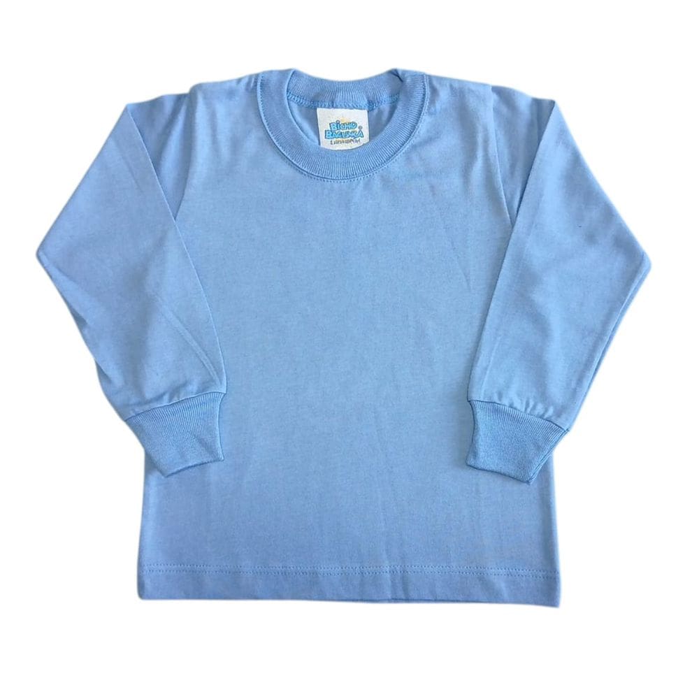 Camiseta Manga Longa Infantil Menino Azul Lisa -Bicho Bagunça