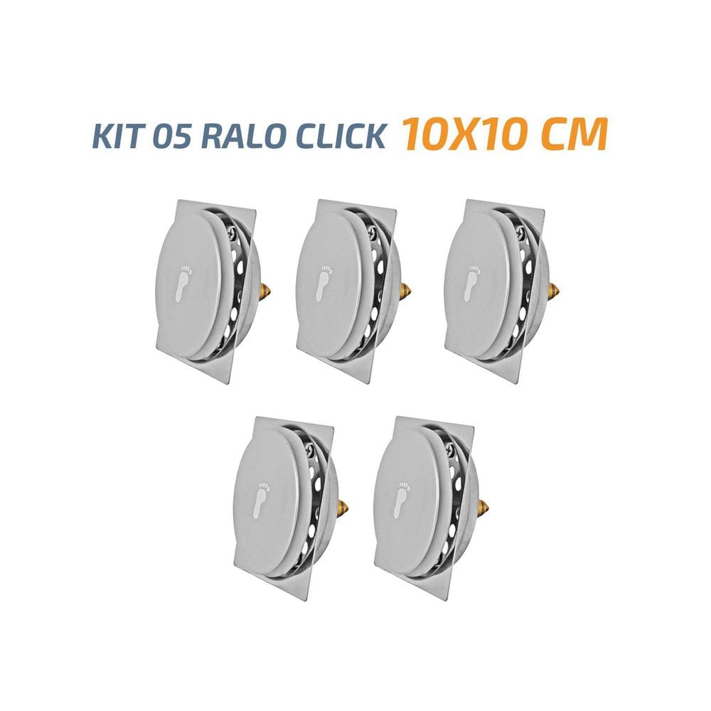 Kit 05 Ralo Click Quadrado 10X10 Inox Veda Cheiro E Insetos