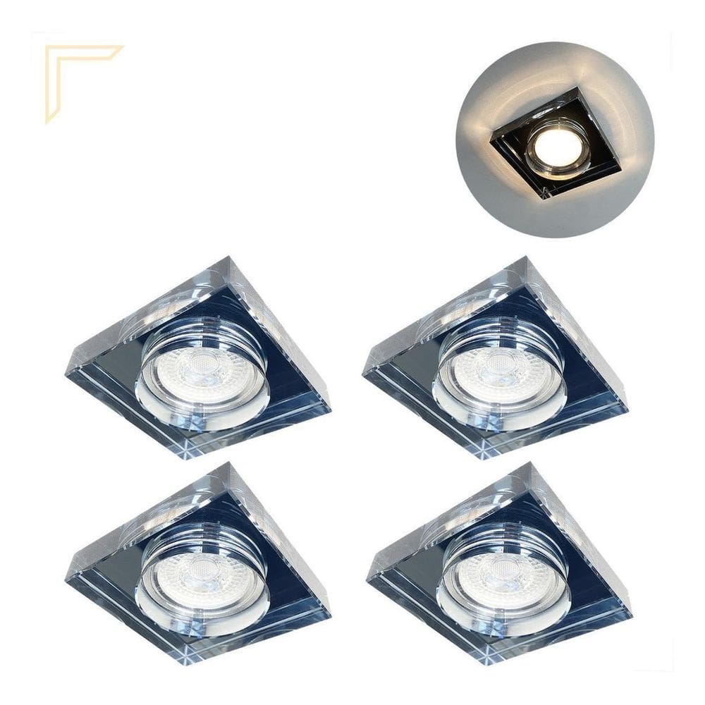 4 Spot Quadrado Cristal Embutir Fume Mr16 Dicroica Alz86