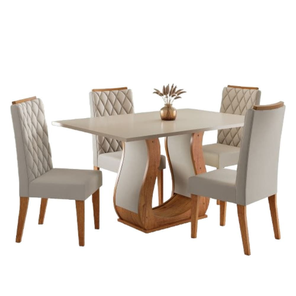 Conjunto de Mesa Sala de Jantar 1,20m 4 Cadeiras Veneto Madeirado / Cinza Veludo Viero