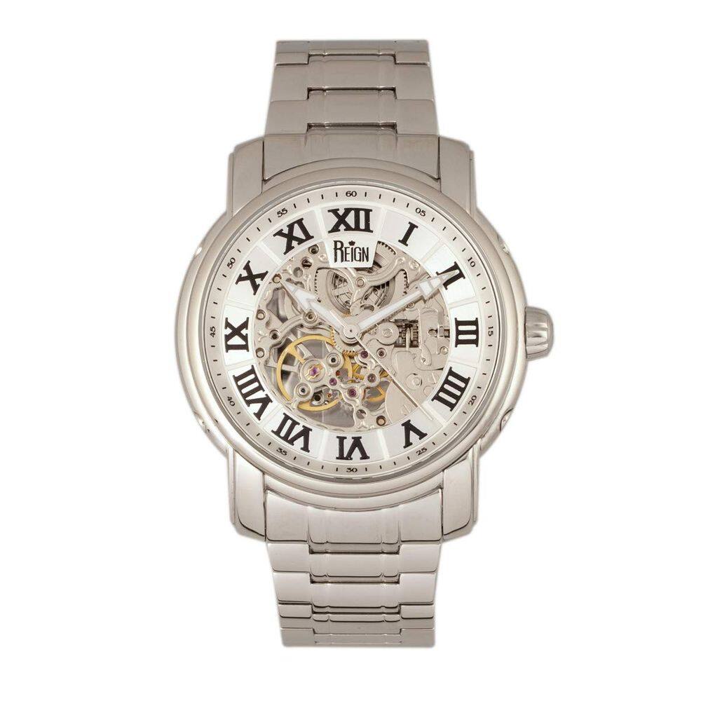 Relógio REIGN Kahn Automatic Skeleton Silver para homens