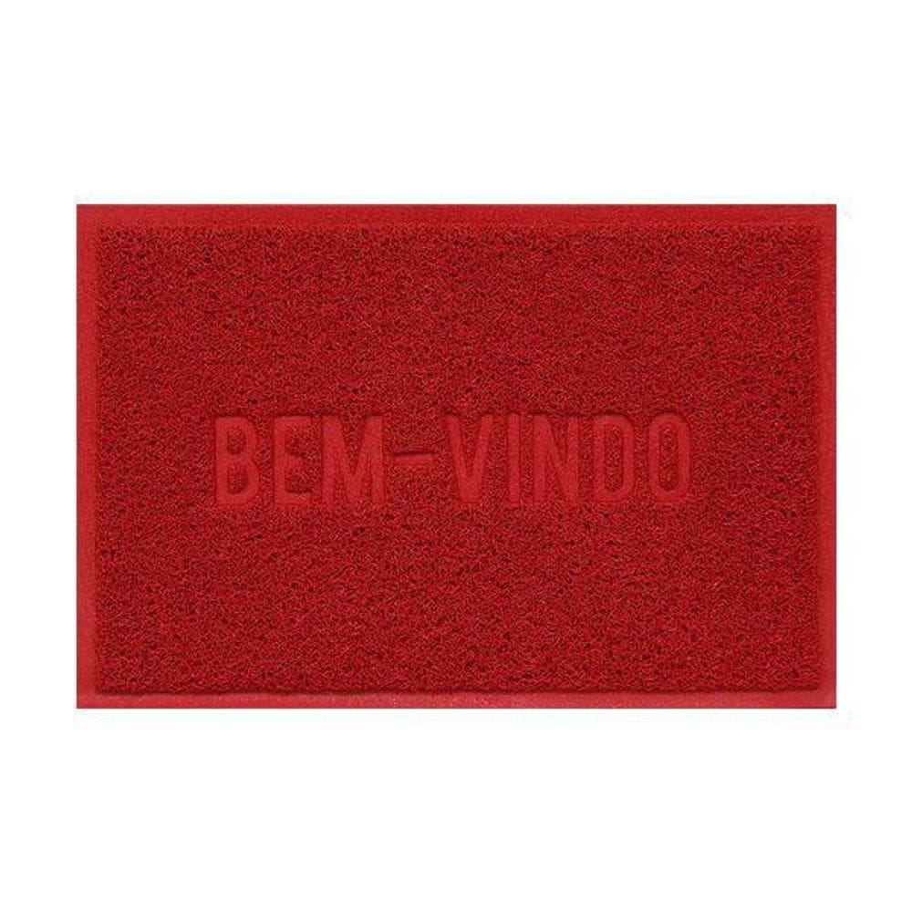 Tapete Bem Vindo Capacho Vinilico Vermelho Uzoo 40X60Cm
