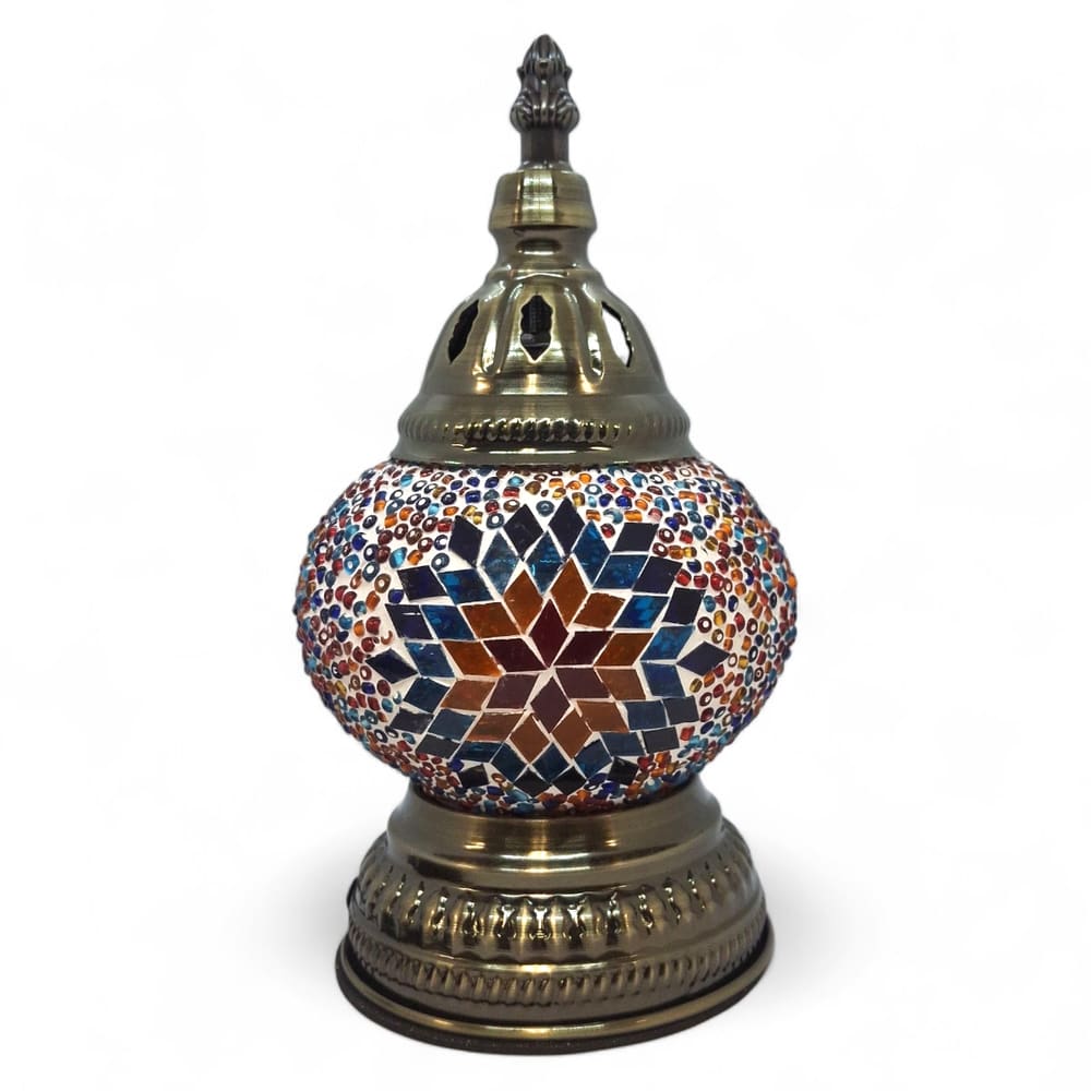 Abajur Turco Mosaico Metal Vidro Bola Colorida Bivolt 22 cm