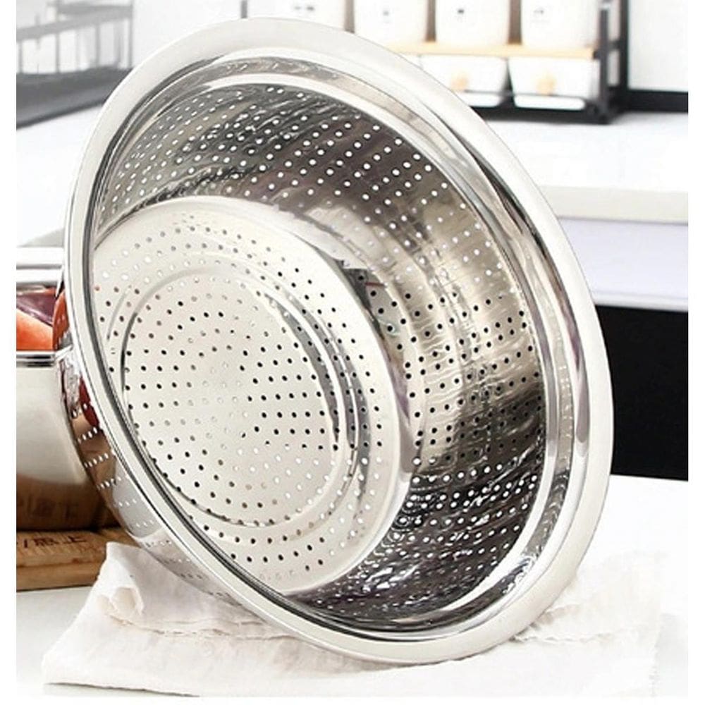 Escorredor Inox Para Arroz Legumes 30Cm Lava Tudo.