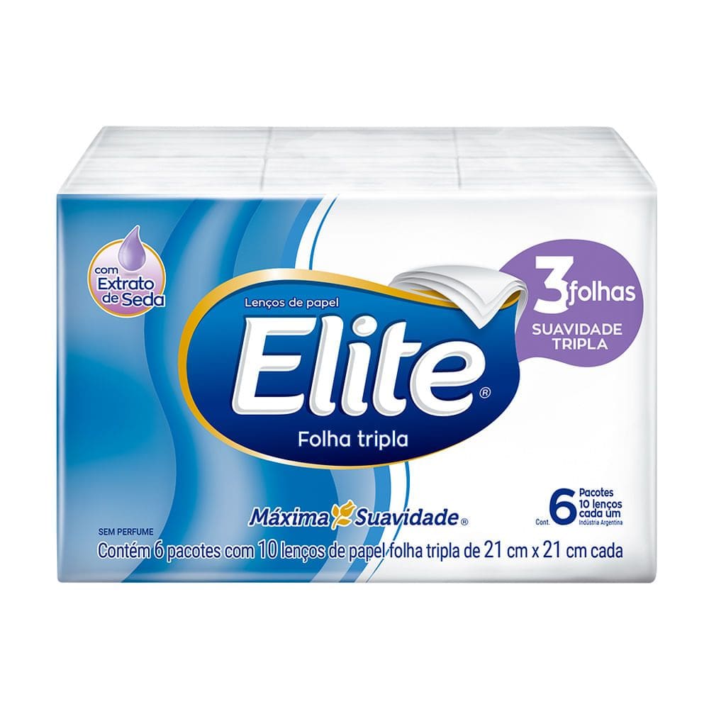 Lenço de Papel Elite Folha Dupla 6 Pacotes com 10 Folhas cada
