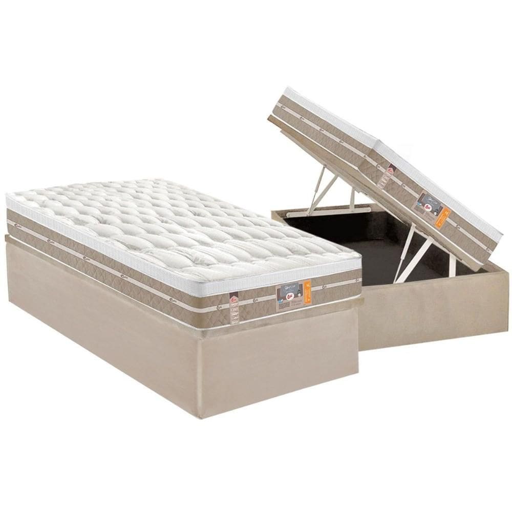 Cama Box Baú Solteiro: Colchão Molas Ensacadas Castor Silver Star Air One Face + Base CRC Suede Clean (88x188)