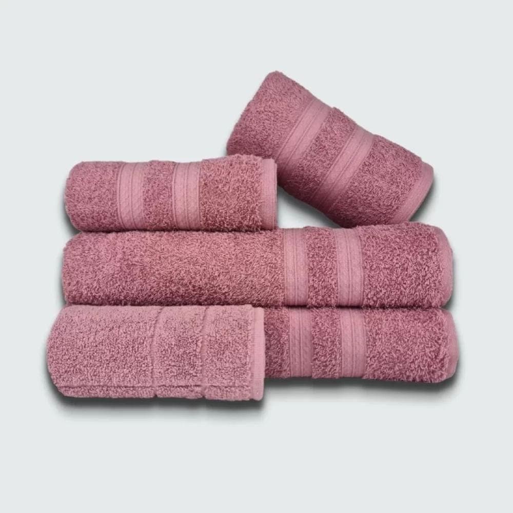 Jogo De Toalha 5 Pçs Gigante Felpuda Itália Soft 100% Algodão Rose