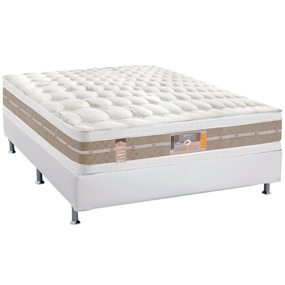 Cama Box Casal: Colchão Molas Ensacadas Castor Silver Sr Air + Base CRC Courano White (138x188)