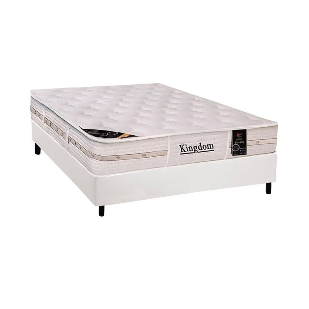Cama Box Casal: Colchão Molas Ensacadas Castor Kingdom Aloe Vera + Base CRC Courano White (138x188)