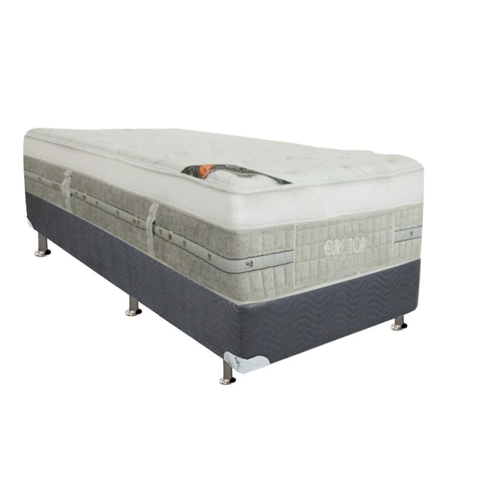 Cama Box Solteiro: Colchão Molas Ensacadas Castor Summer Winter + Base CRC Suede Gray (88x188)