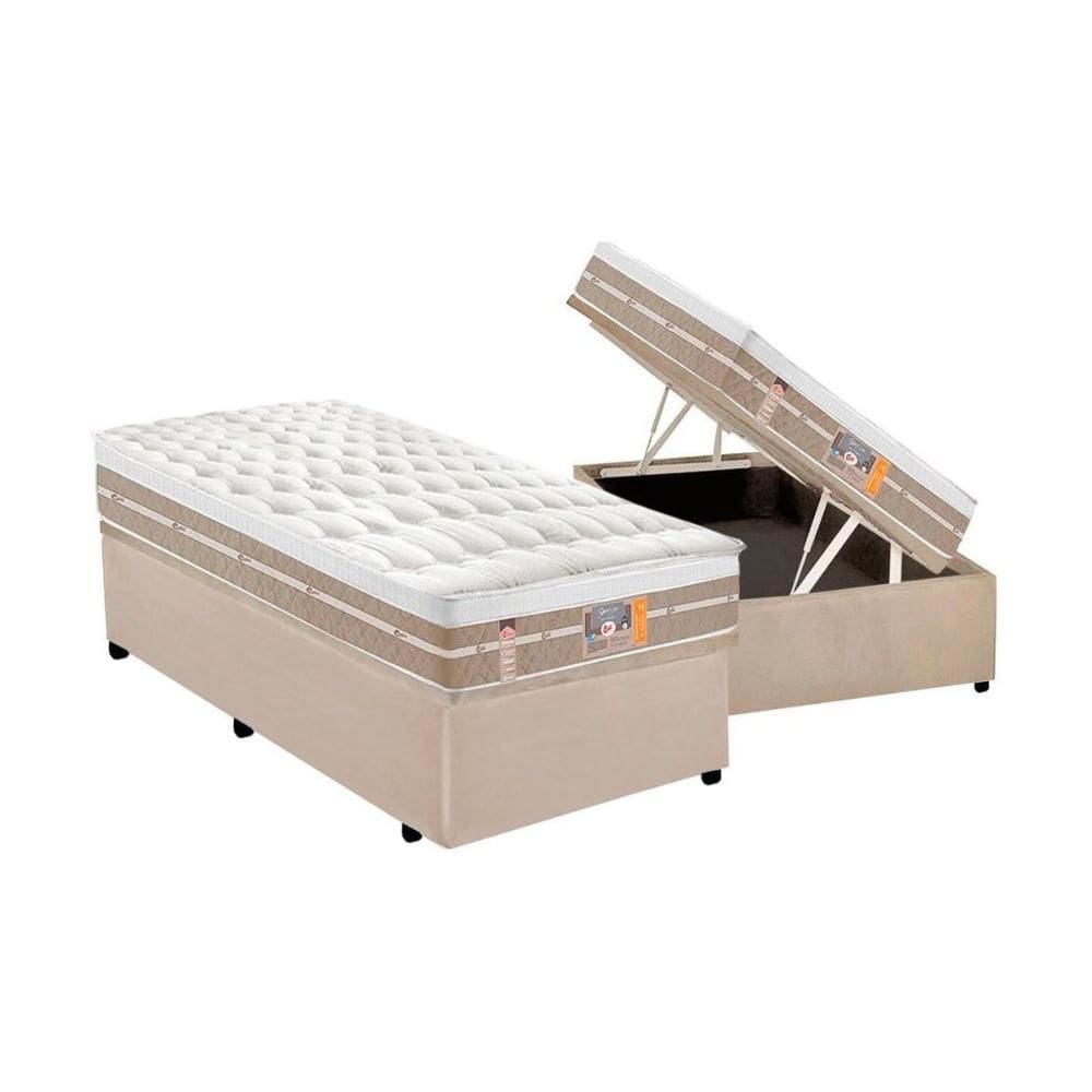 Cama Box Solteiro: Colchão Molas Ensacadas Castor Silver Star Air One Face + Base CRC Suede Clean (88x188)