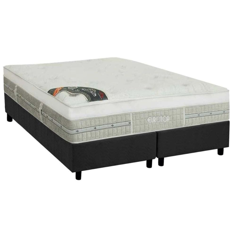 Cama Box Queen: Colchão Molas Ensacadas Castor Eurotop Summer Winter + Base CRC Suede Gray (158x198)