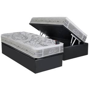 Cama Box Baú Solteiro: Colchão Molas Ensacadas Castor Super Luxo Látex SLX + Base CRC Suede Cinza (88x188)