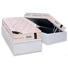 Cama Box Baú Solteiro: Colchão Molas Ensacadas Castor Kingdom Aloe Vera + Base CRC Courano White (88x188)